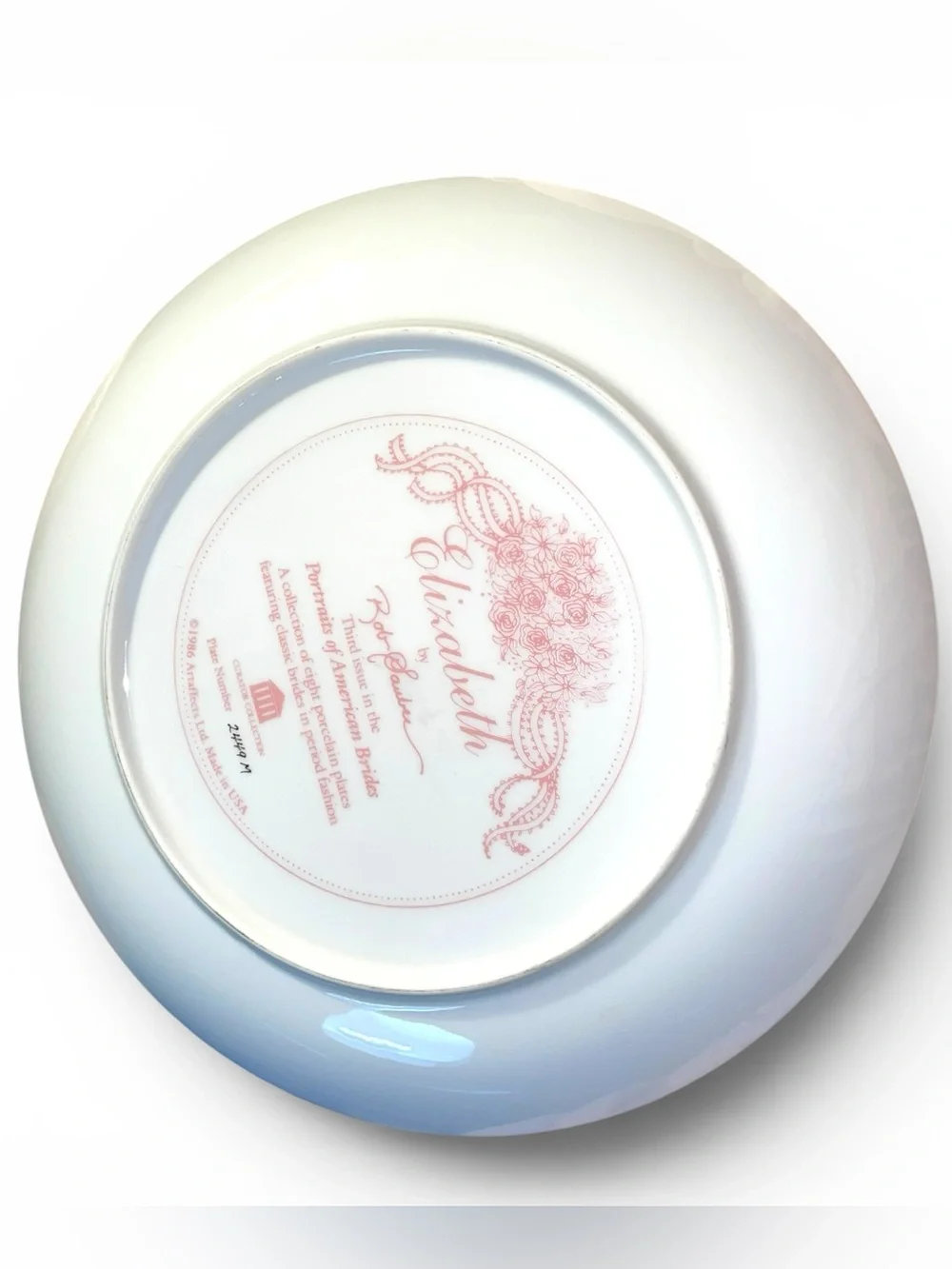 Elizabeth Bob Guge Collectible Bridal Plate #2449M Vintage 1986